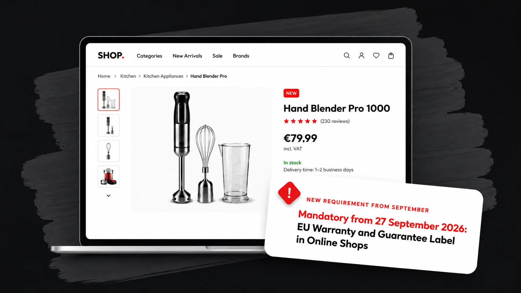 EU warranty label on a product page in an online shop