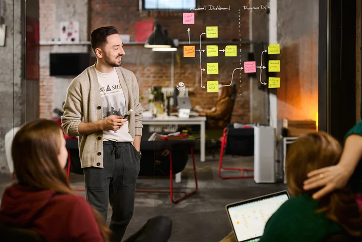 UX team reviewing complex interface structures during workshop