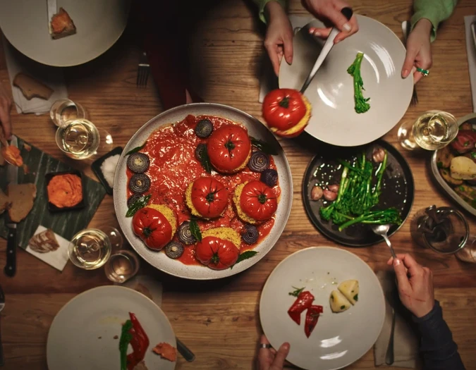 Food video production with pizza and ingredients