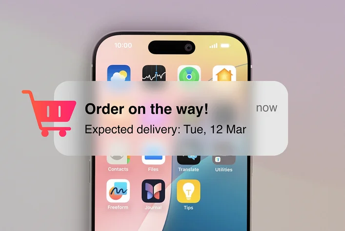 Mobile app push notification on smartphone screen
