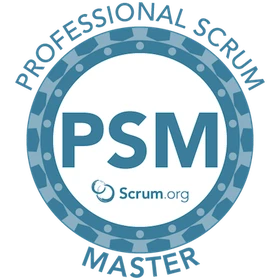 Professional Scrum Master (PSM) certification badge