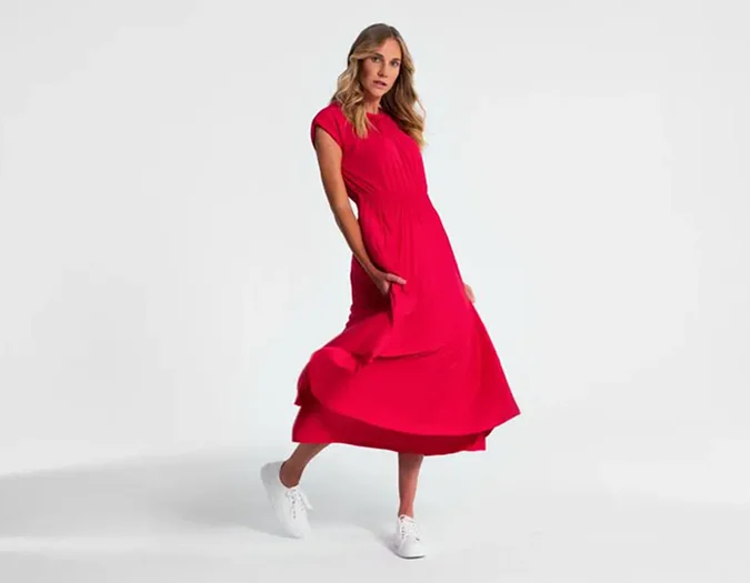 Creative portrait photography in red dress