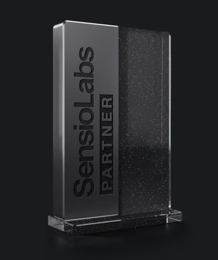 SensioLabs Partner award trophy on a dark background