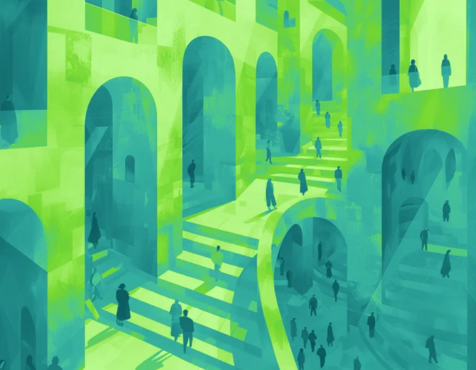 Green architectural digital illustration scene