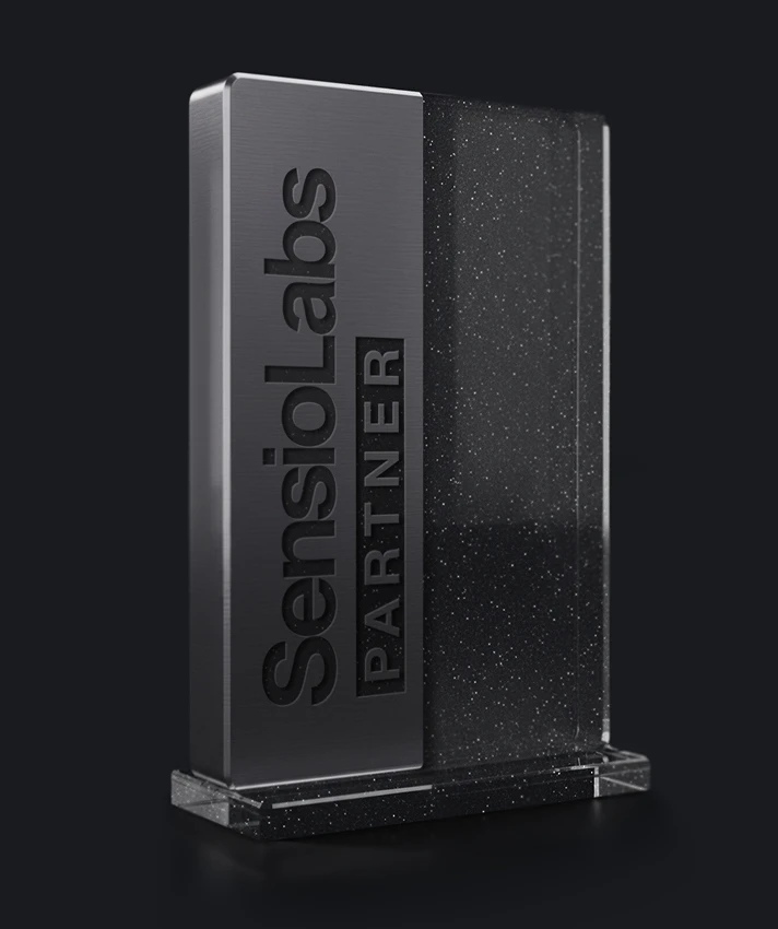 SensioLabs Partner award trophy on a dark background