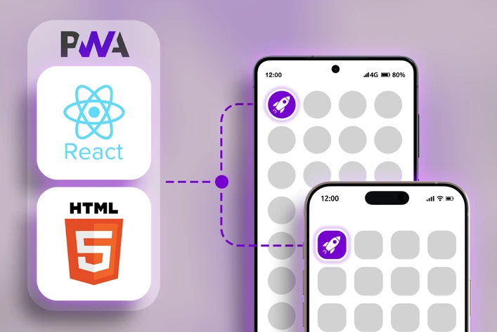 Progressive Web App and hybrid app development concept