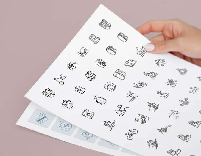 Icon design sheet with various symbol concepts
