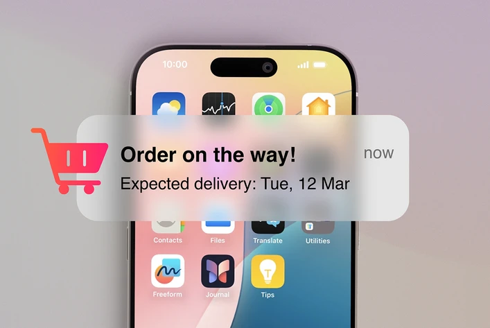 Mobile app push notification on smartphone screen