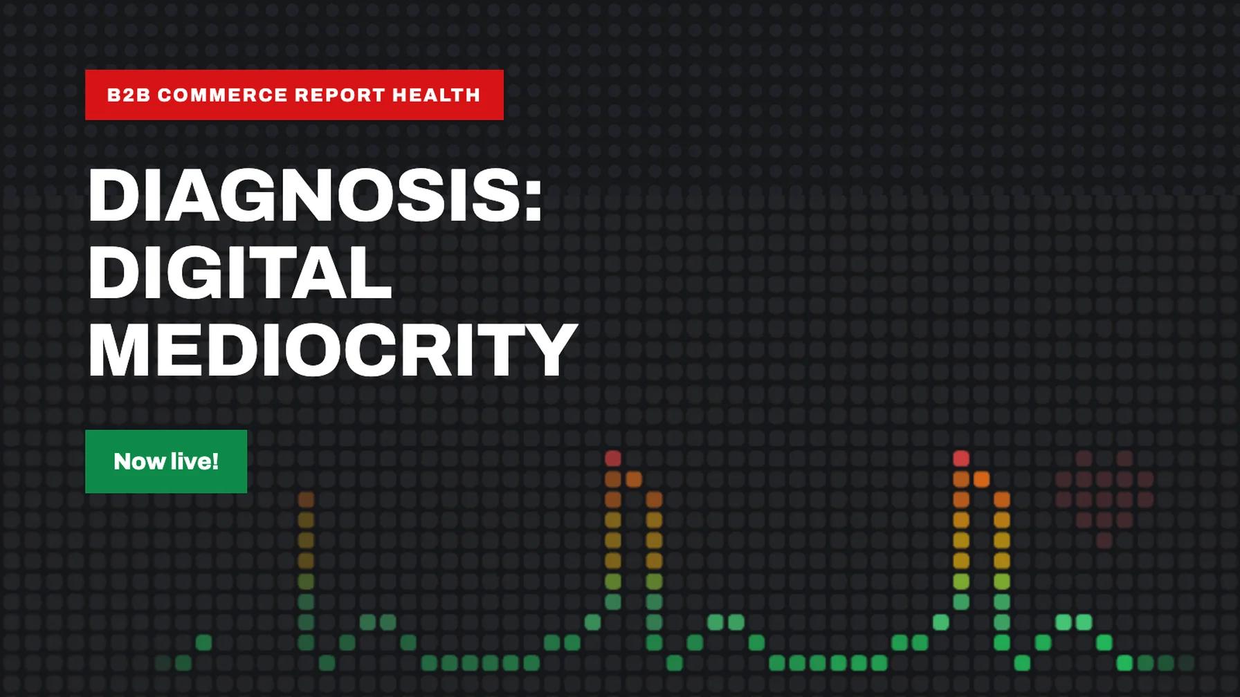 Insights overview of the B2B Commerce Report Health showing 14 findings from 64 tested B2B healthcare platforms