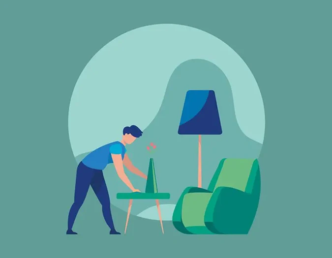 Flat style digital illustration with character