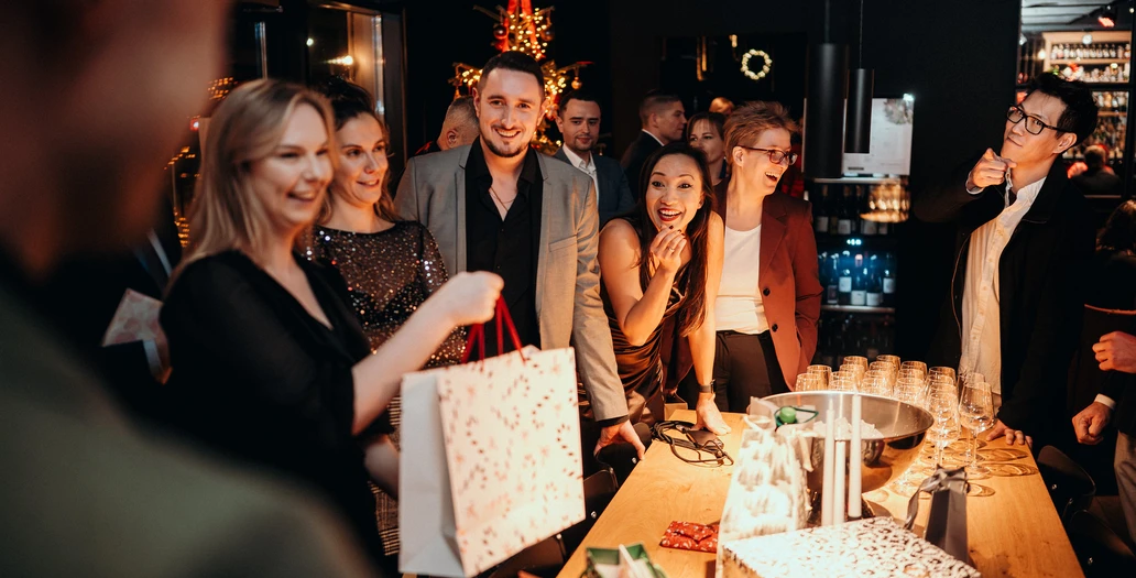 Giving gifts at a company celebration