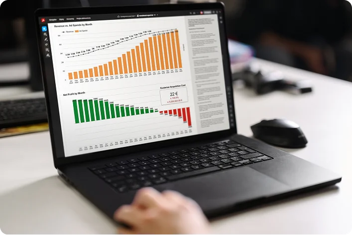 Laptop with revenue analytics dashboard
